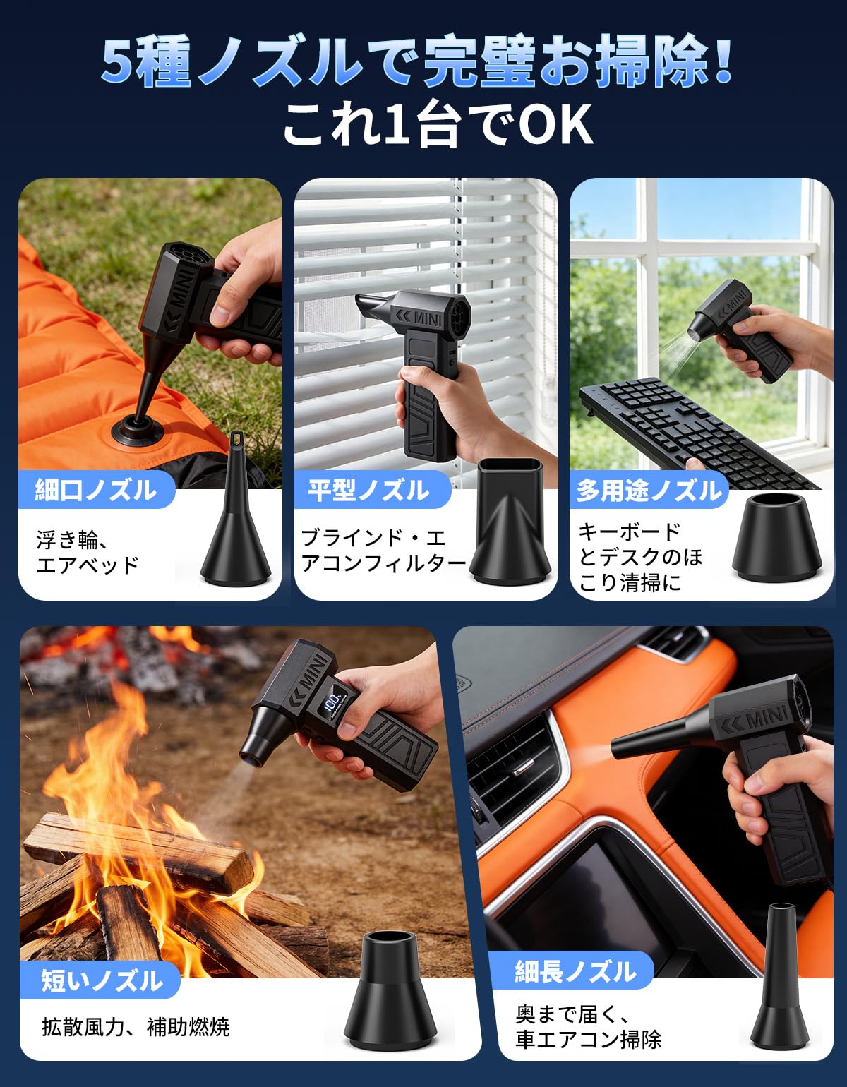 エアダスター 電動 LEDライト 掃除ノズル付 21Vバッテリー2個 Amazon.co.jp: AAL エアダスター 電動エアダスター 【2026新登場· 圧倒